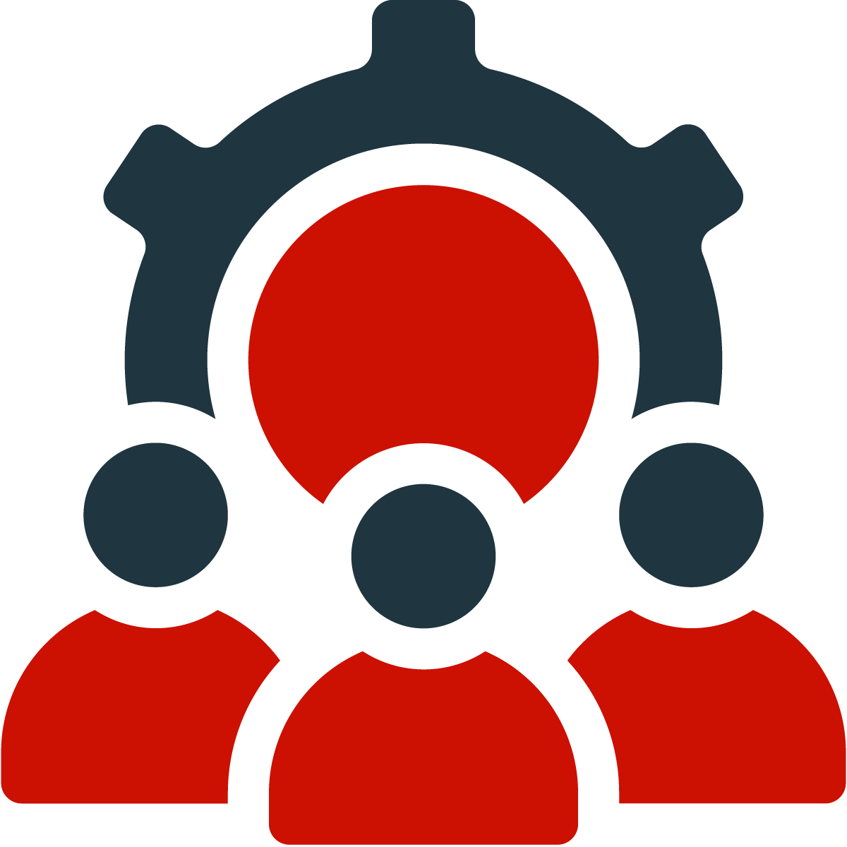 three generic employee icons beneath a gear icon